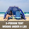 2-person tent weighs under 6 pounds.