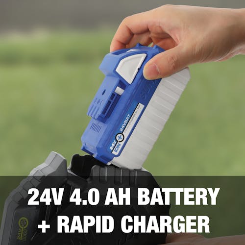 24-volt 4.0-Ah lithium-ion battery and rapid charger.