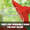 Twist-lock removable cover for easy filling.