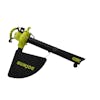 Sun Joe 48-volt cordless leaf blower, vacuum, mulcher kit with two 4.0-Ah lithium-ion batteries and dual-port quick charger.