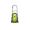 mj402E electric lawn mower with inset image of product in use